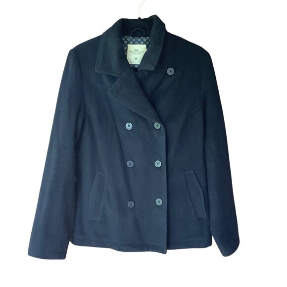 H&M L.O.G.G. Women Size 14 Double-Breasted Pea Coat Wool Blend Navy Blue - Picture 1 of 6